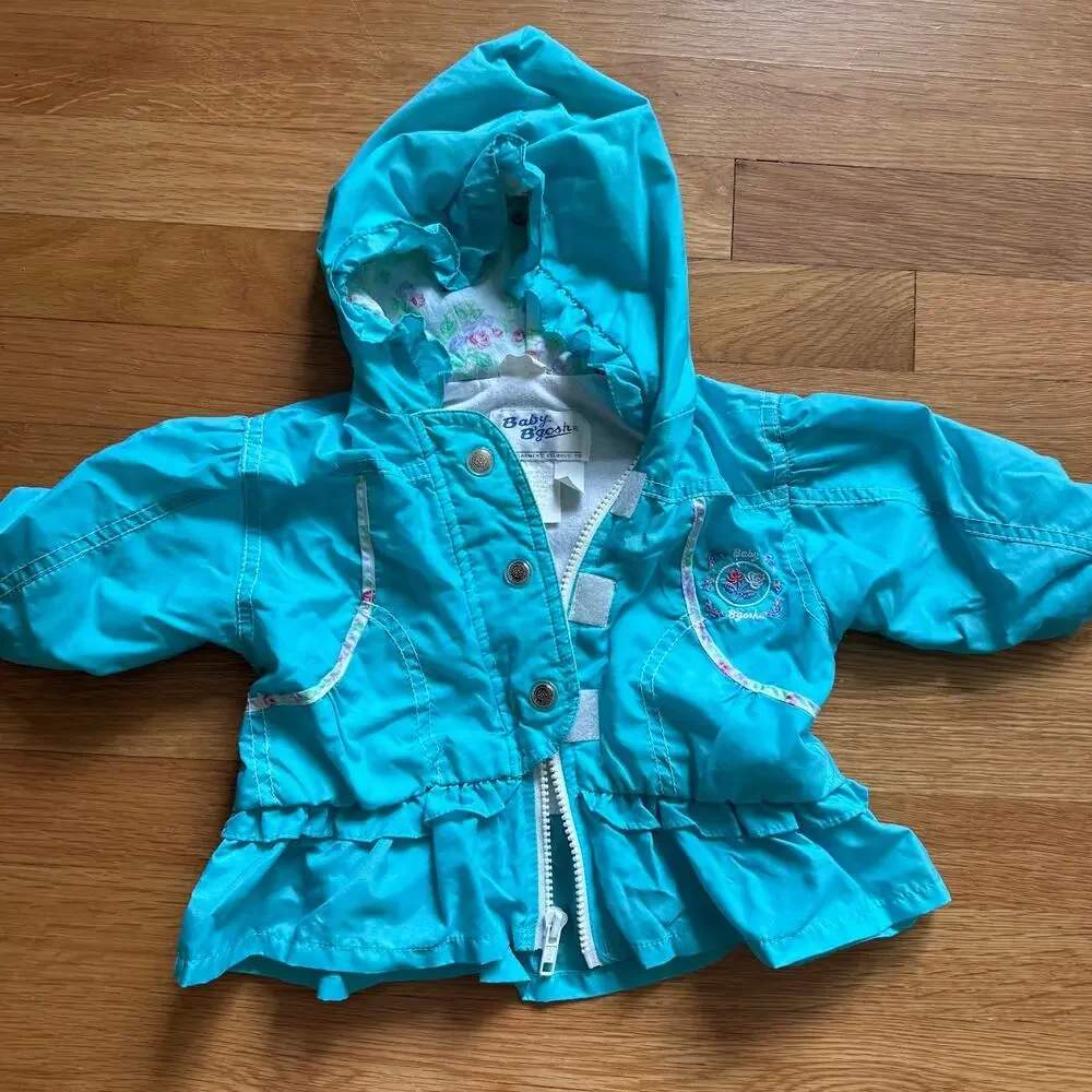Vintage Baby B'Gosh Blue Ruffle Lightweight Girls Rose Floral Jacket 12 Months